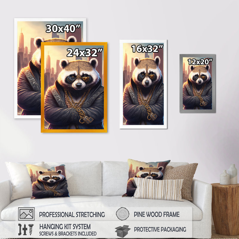 «Panda Gangster in NYC II», impression sur toile, Impression noire sur toile encadrée, H 32 po x l 16 po x P 1 po