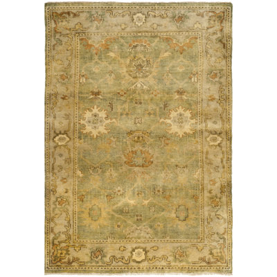 Oushak Nubl Oriental Hand-Knotted Wool Green/Beige Area Rug