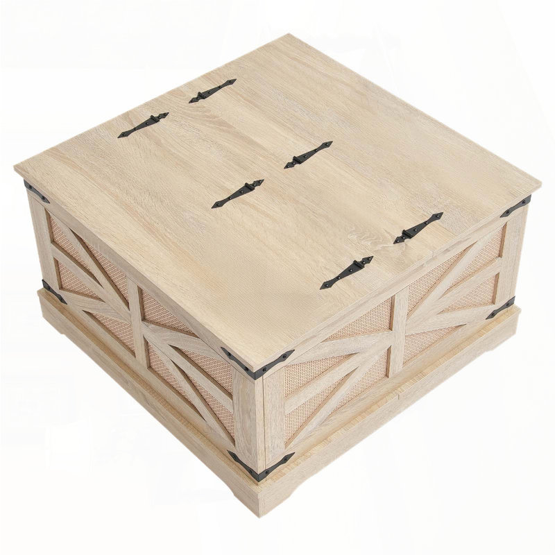 Table basse rectangulaire en rotin avec double plateau relevable - style bohème 32 po