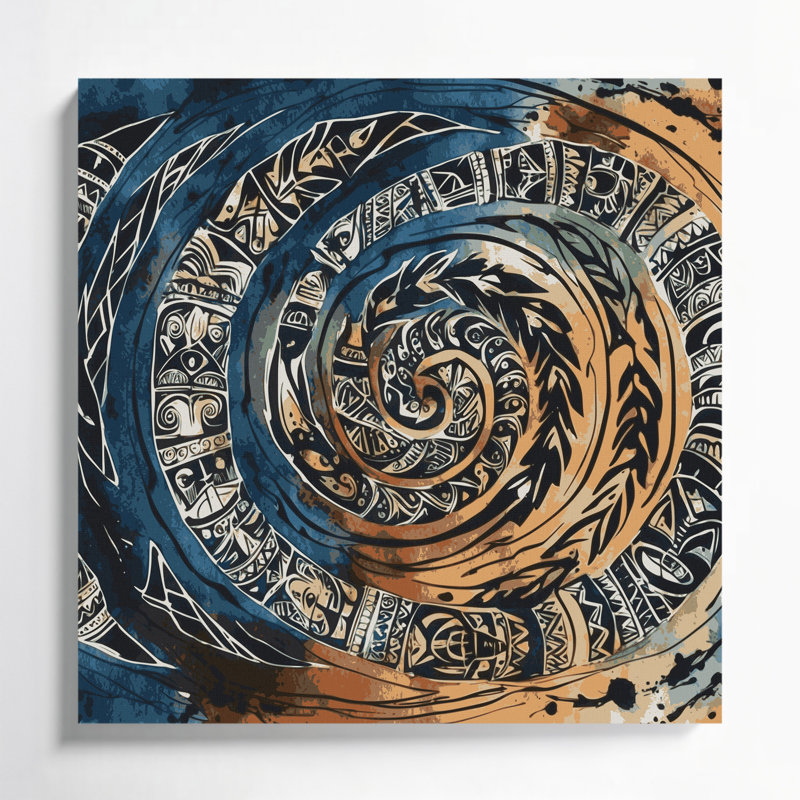 Art hawaïen, symboles anciens sur toile grise, H 12 po x l 12 po