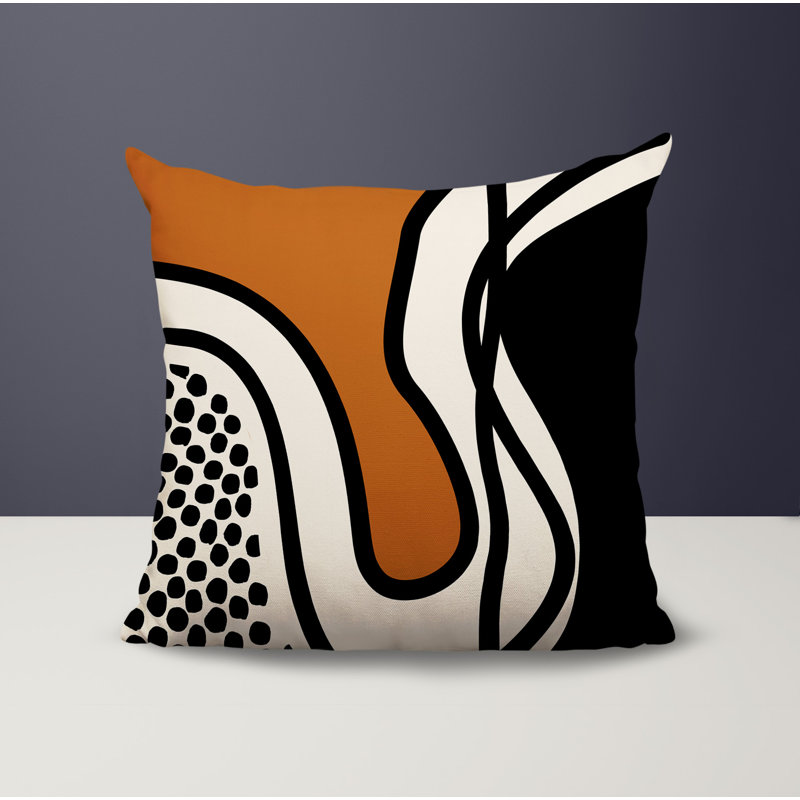 Oreiller carré réversible intérieur / extérieur Vie Abstract, H 15 po x l 15 po, Orange brûlé