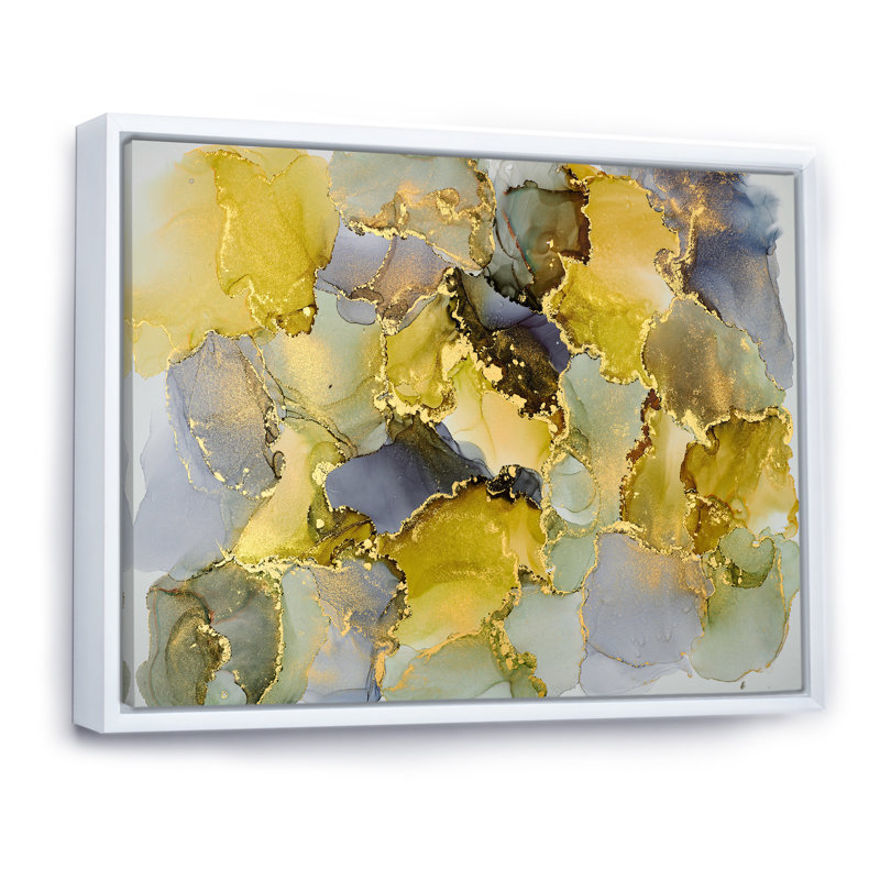 Vert luxueux abstrait fluide V - peinture sur toile, H 16 po x l 32 po x P 1 po, Cadre flottant blanc
