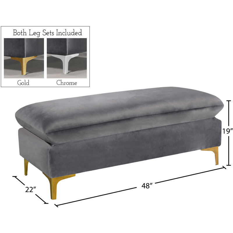 Naomi 48" Wide Velvet Rectangle Standard Ottoman, Grey Velvet