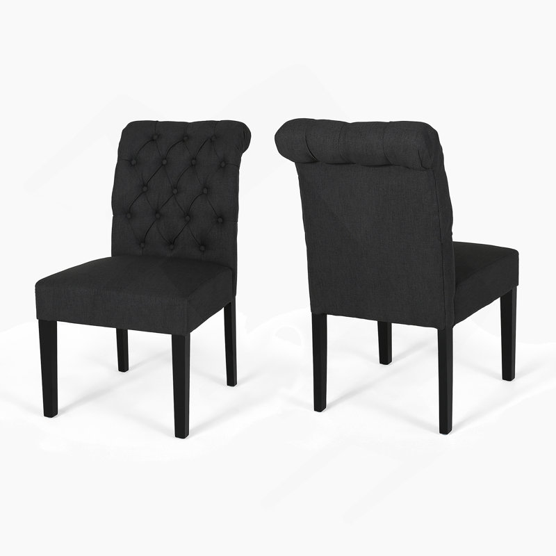 Ensemble de 2 chaises roulantes Broxton touffeté à manger KD MP2, Gris foncé, Noir