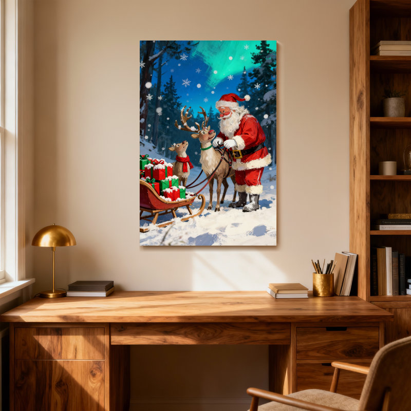 Père Noël de Noël avec renne et traîneau, H 18 po x l 12 po