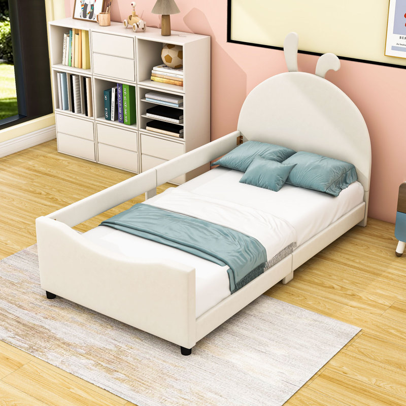 Lit de jour simple en bois avec tête de lit, Beige