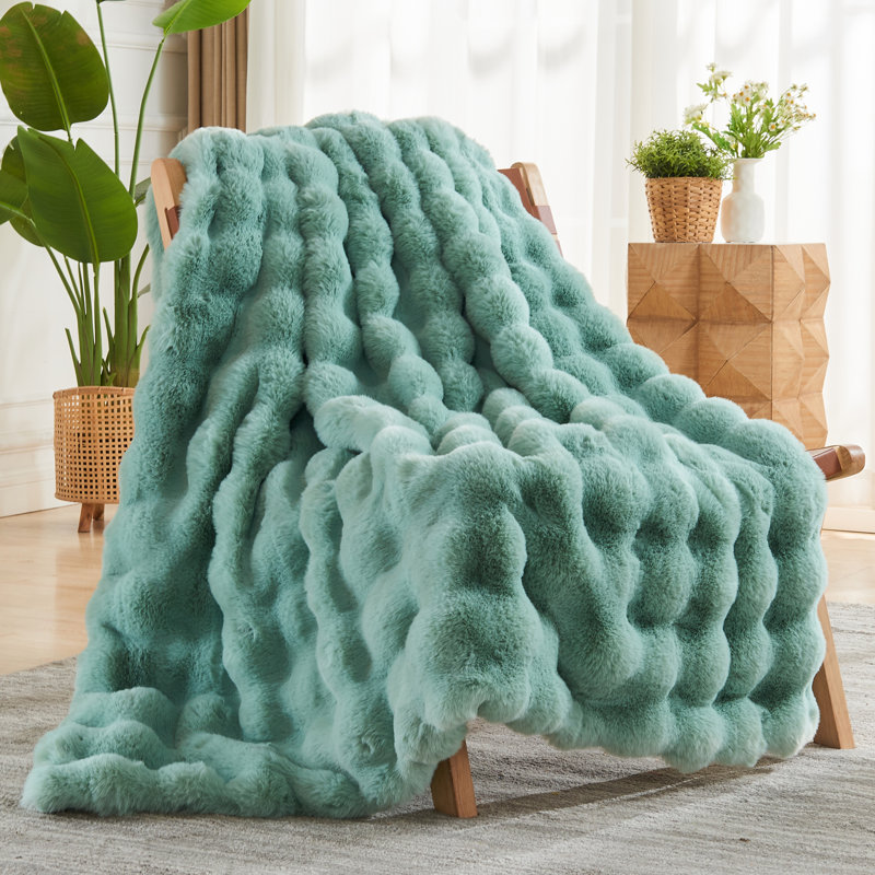 Couverture en fausse fourrure de luxe pour lit simple divan / divan / lit (1 litre) (1 "de 60" x 80 "), Lit simple, Vert