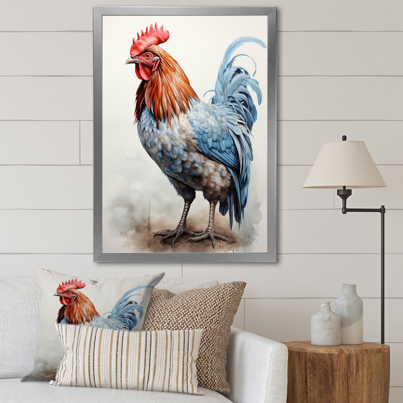 Strutting Rooster Majesty - poulet, art mural, Cadre photo argenté, H 20 po x l 12 po x P 1 po