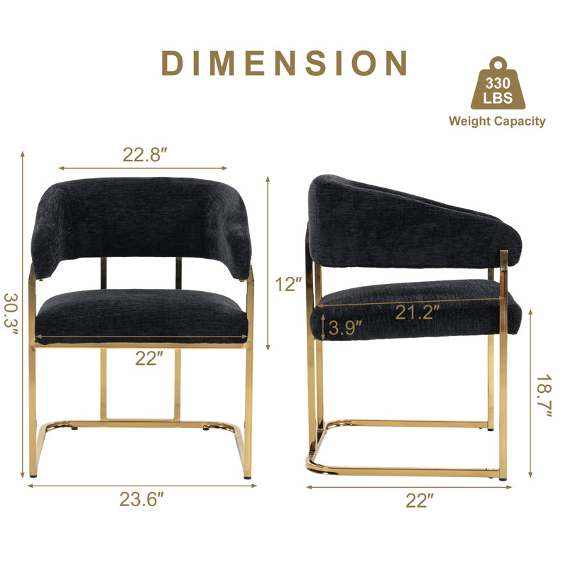 Modern Metal Frame Upholstered Armchair Dining chair, Black