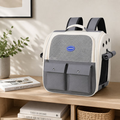 Sac à dos de transport pour animaux de compagnie à grande capacité avec fenêtre avant en filet et deux poches de rangement pour chats et petits chiens