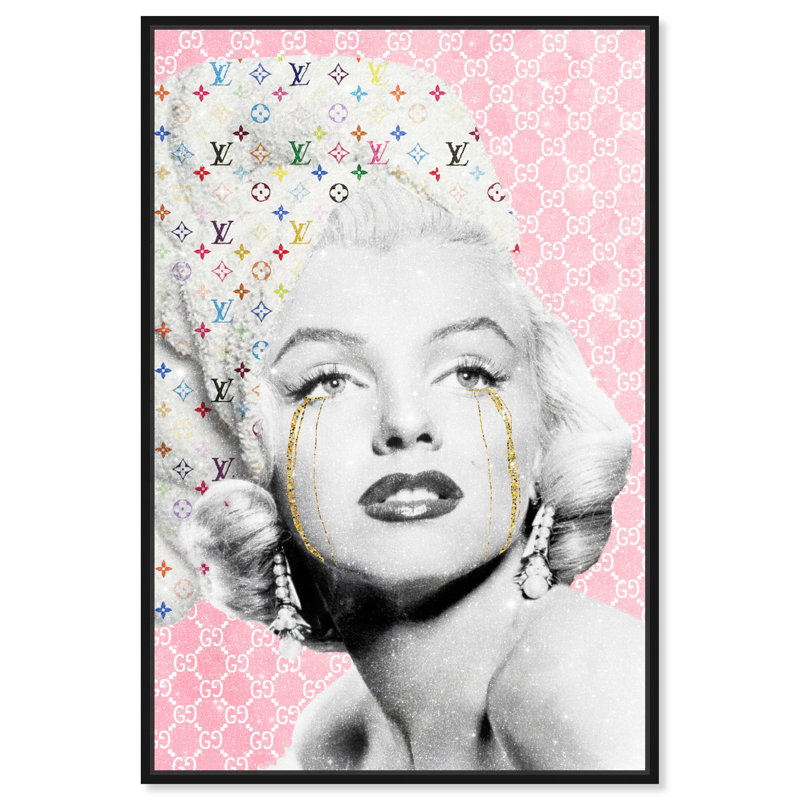Art mural emblématique sur toile rose glamour étoile pour chambre à coucher, H 45 po x l 30 po, Toile avec cadre noir