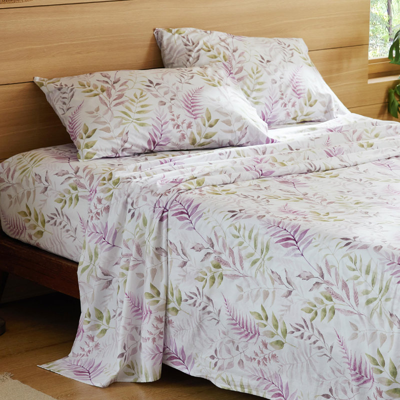 Draps en percale doux, Ensemble de draps pour grand lit avec 2 taies d'or