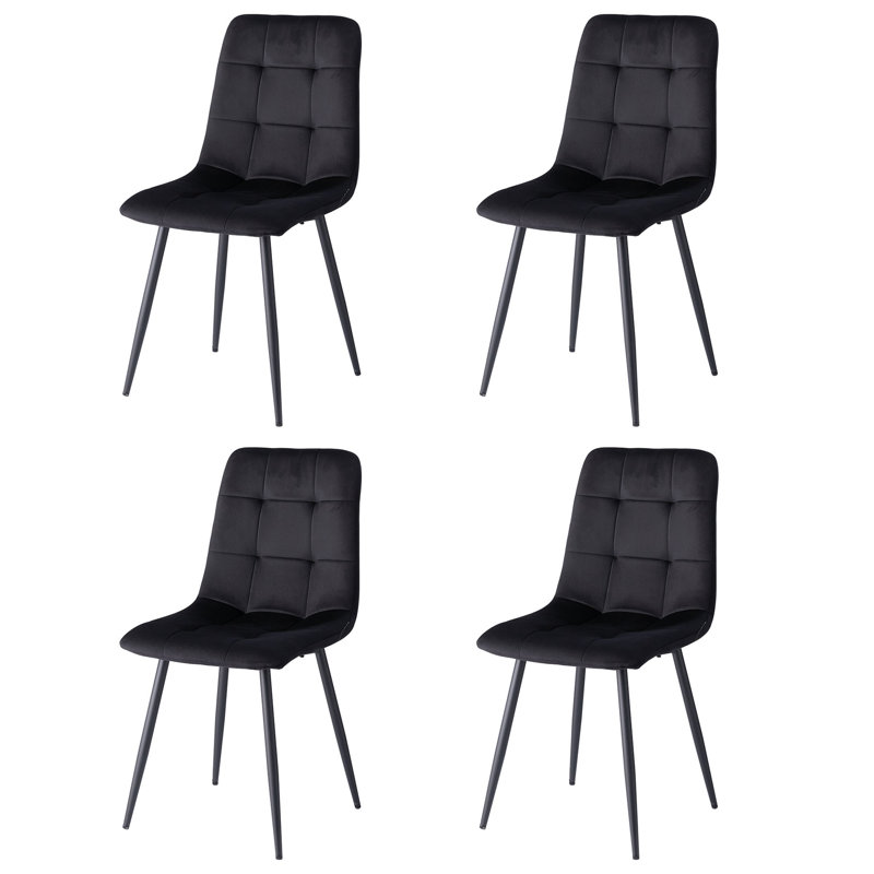 50cm H Velvet Upholstered Metal Side Chair, Black, 4
