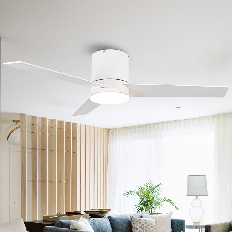 48" Figgs 3 - Blade LED Flush Mount Ceiling Fan with Remote Control and Light Kit Included