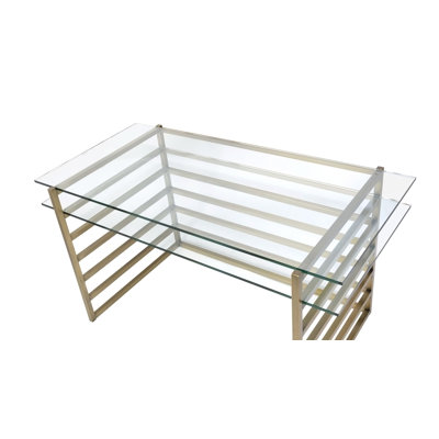 Bureau Shona avec plateau en verre transparent et finition or antique