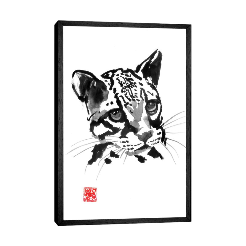 Baby Leopard by Péchane - Painting on Canvas, 66.04 cm H x 45.72 cm W, Black Framed