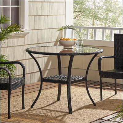 Table d'extérieur en rotin avec plateau en verre - résistant aux intempéries, léger