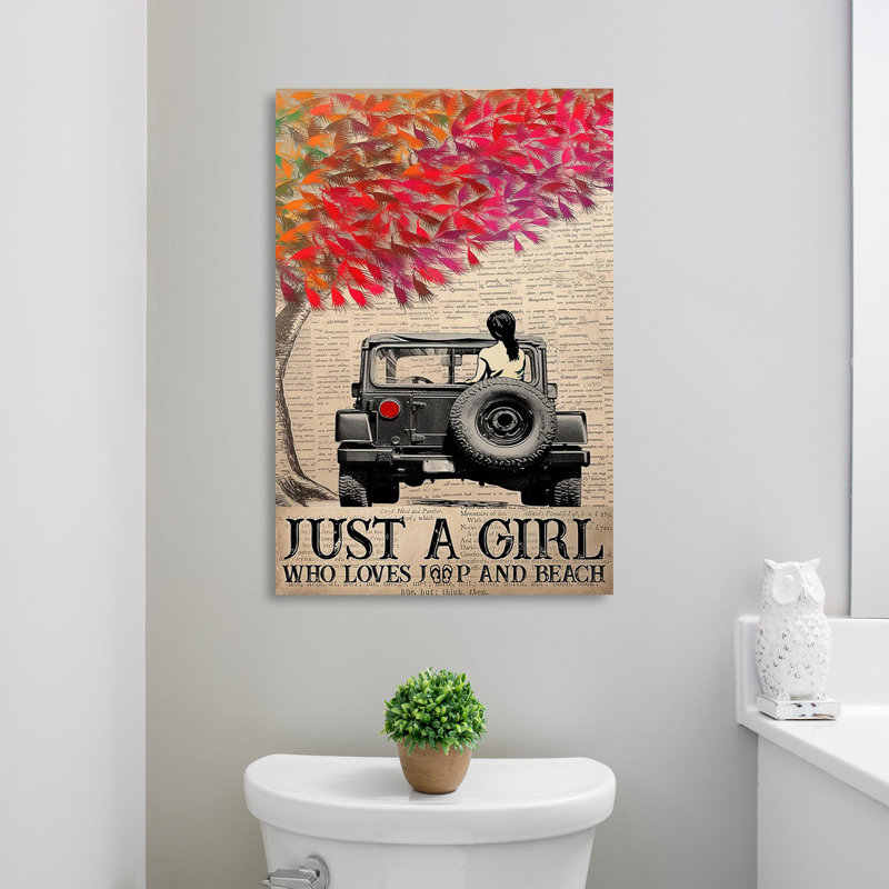 «Just a Girl Who Loves Jeep and Beach», impression sur toile tendue, L 11 po x H 14 po
