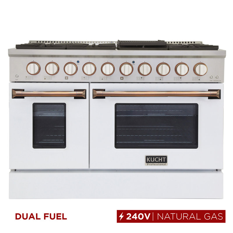 Kucht 48'' W Dual Fuel Range, White/Gold, Natural Gas