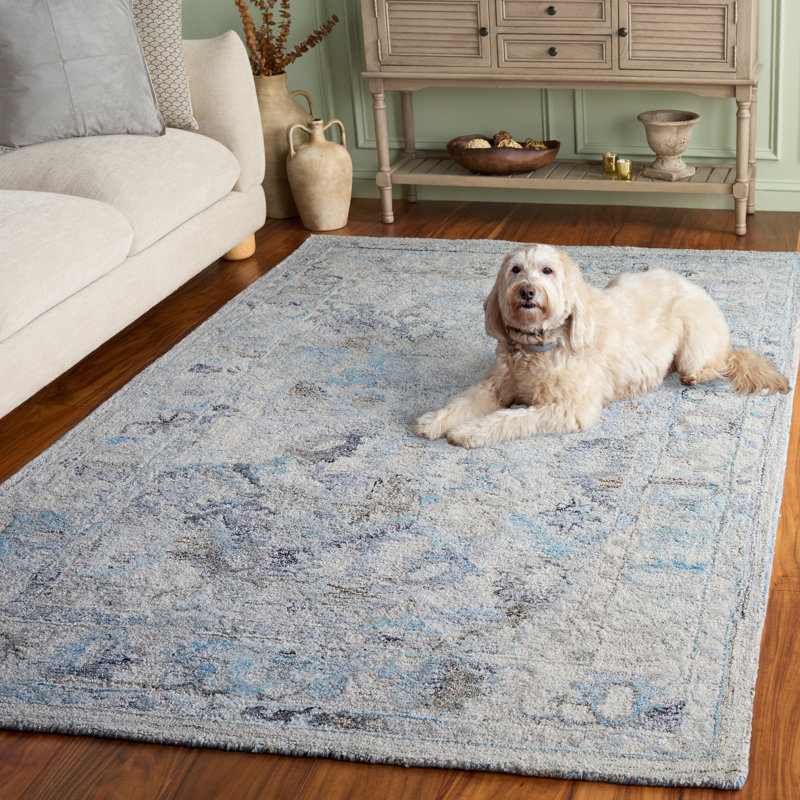 Tapis bleu clair / beige Ceola 126, Rectangle de 5 pi x 8 pi