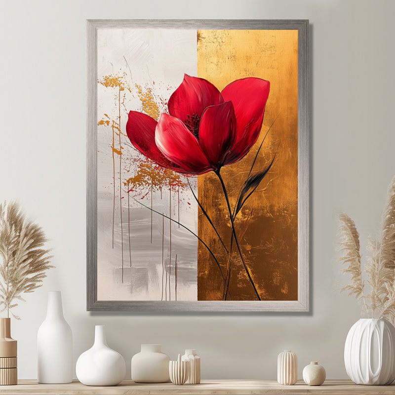 Art floral sur toile, H 32 po x l 24 po, Picture Framed, Argent argent