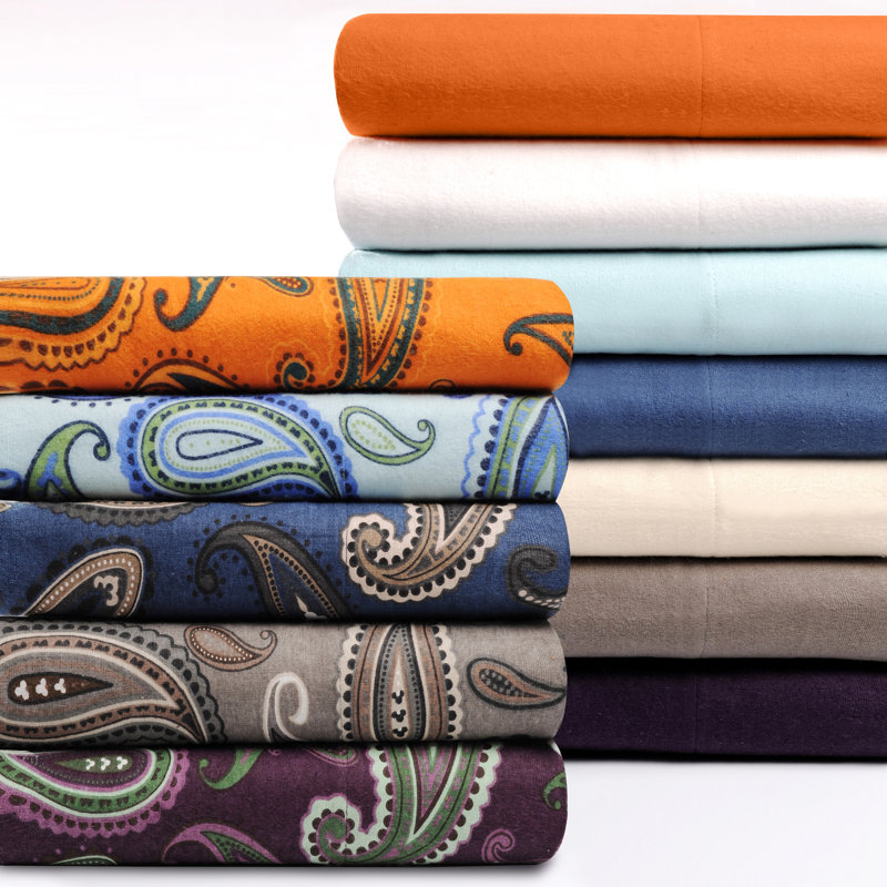 King Size Charcoal Paisley Cotton Flannel Pillowcase Set