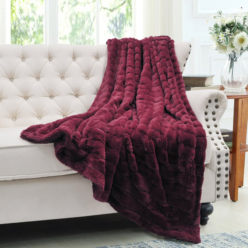 Knitted Blanket, 127cm W x 152.4cm L, Tawny Port