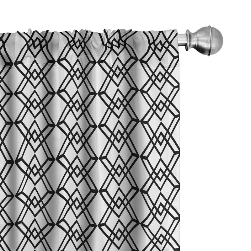 Grid Style Lines Monochrome Interlace Squares Modern Digital Art Pattern, Lightweight Decorative Semi-Sheer Rod Pocket Sliding Panel