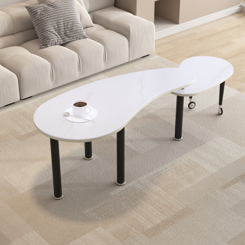 Tables basses gigognes rotatives 2 pièces Crescent, 19.7" H x 21.7" W x 47.2" D, White / Black