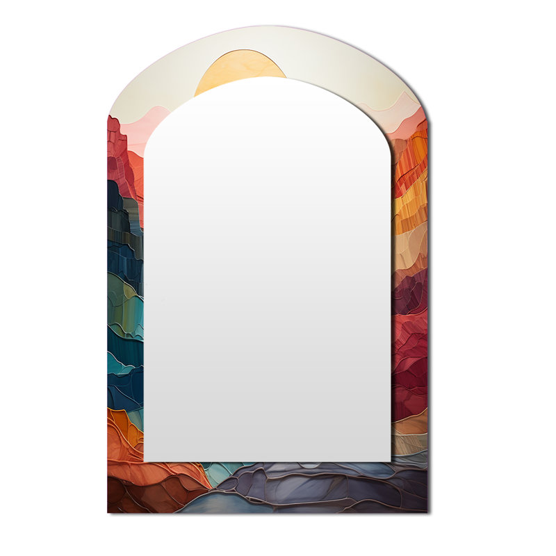 «Pastel Bold Sunset Landscape II - Mountains Arch Wall Mirror», corail, 43 po x 33 po