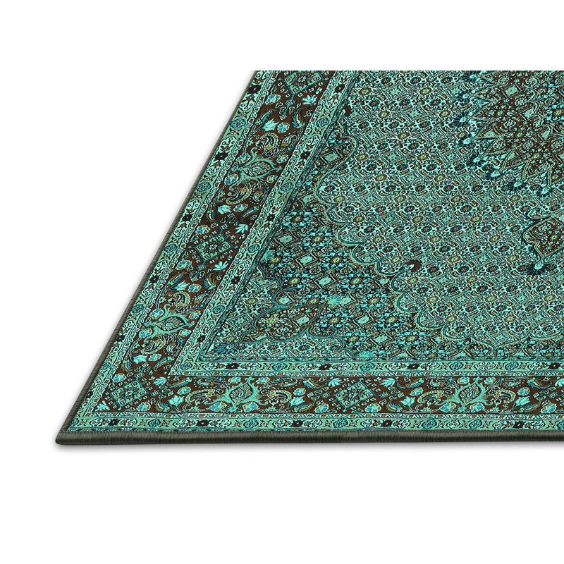 Tapis oriental en laine / polyester tissé à la machine en vert / brun, Tapis de couloir 2 pi x 5 pi