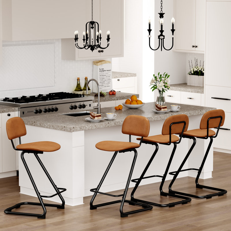 Upholstered Counter Stool With Metal Frame, Brown, Bar Stool (30" Seat Height)