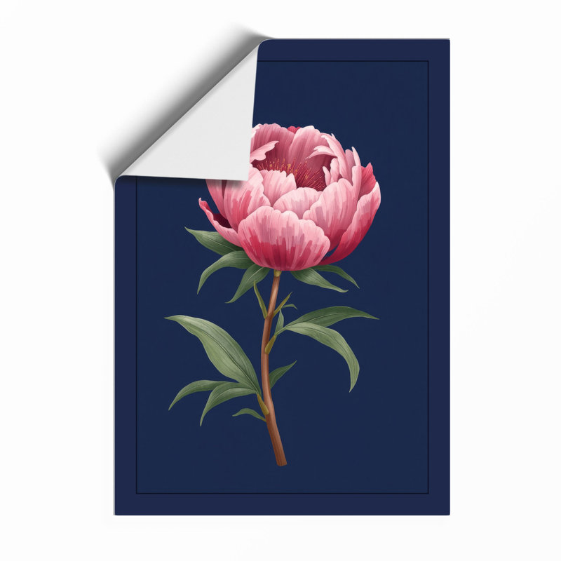 Peony in Navy Botanical - Framed Print, Unframed, A3 - 42.0 x 29.7 cm