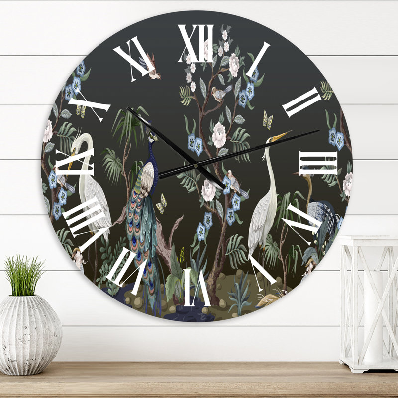 Chinoiserie avec oiseaux et pivoines IV - Horloge murale traditionnelle, Moyen