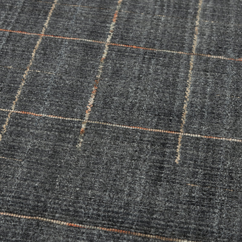 Tapis géométrique rectangulaire en laine tissé à la main gris Nickali, Rectangle 7 pi 6 po x 9 pi 6 po