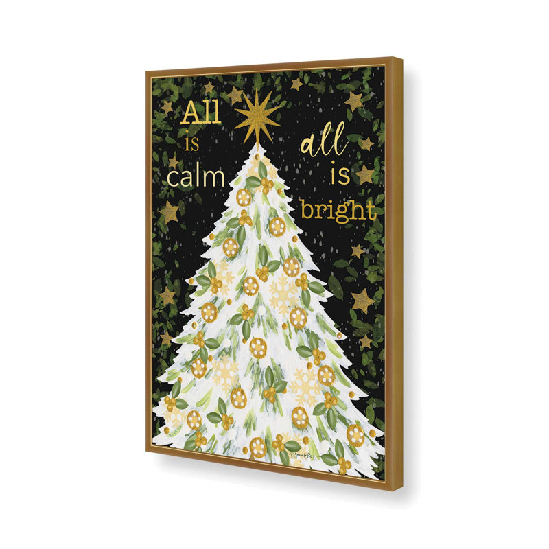 «All is Calm Christmas Tree» par Annie Lapoint, reproduction d'art, L 20 x H 30, Impression encadrée, Doré