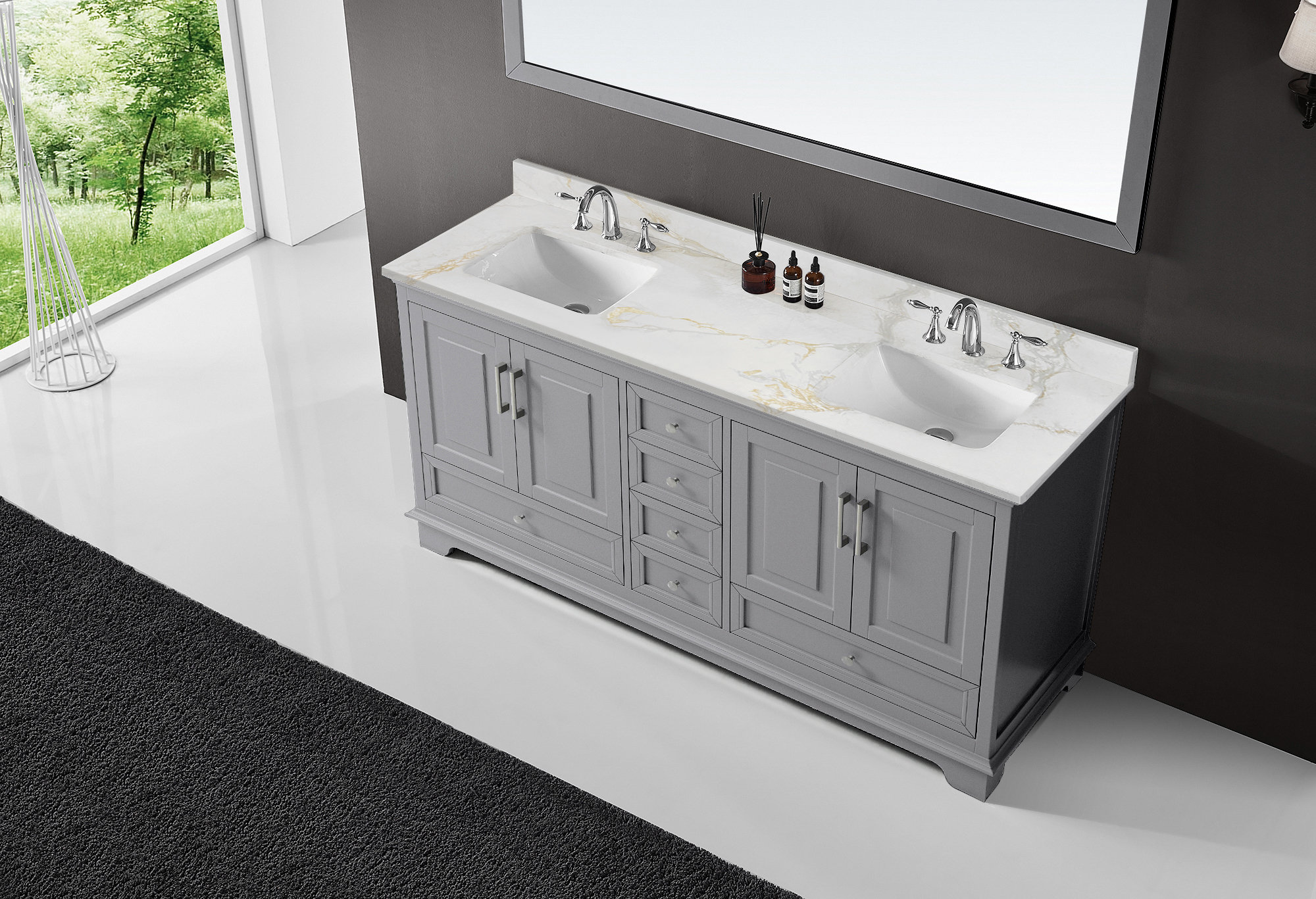 Lark Manor??? Cianfero 72 Inch Bath Vanity in Quartz Top 3 Faucet Holes with Basins | Wayfair
