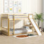 Lit superposé simple au-dessus d'un lit simple avec glissière, échelle, porte, barrières de sécurité, lit superposé en bois de pin massif, naturel-1908998715