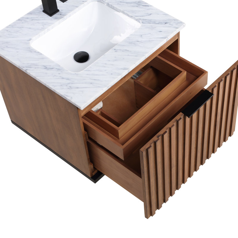 Terra 24'' W Single Vanity, Matte Black, Carrara Marble/Single Faucet Mount
