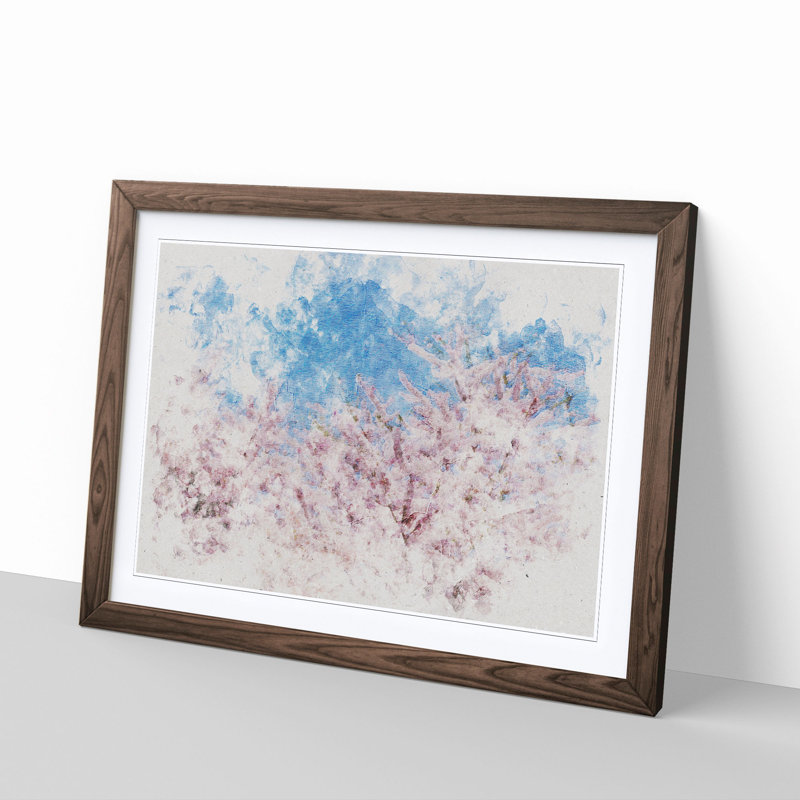 Top of a Pink Cherry Blossom Tree Watercolour - Picture Frame Graphic Art Print, Walnut Framed, 45cm H x 63cm W x 2cm D
