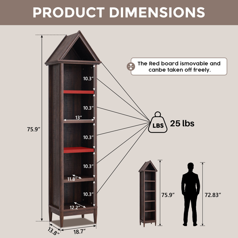 75.9" Tall Shoe Cabinet, 5 Tiers Geometric Narrow Cabinet with Storage, Modern Triangular Top Angled Arch with Adjustable Shelves, Shoe Cabinet w/Open Display Shelves