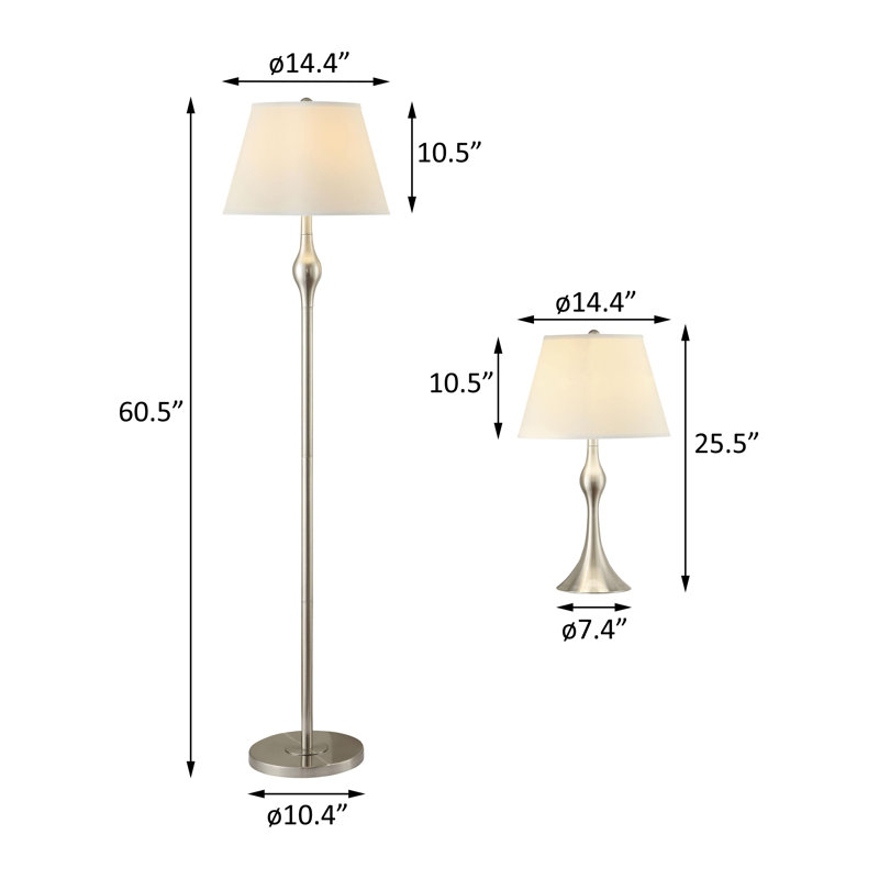 3-piece Floor and Table Lamp Set Brushed Nickel