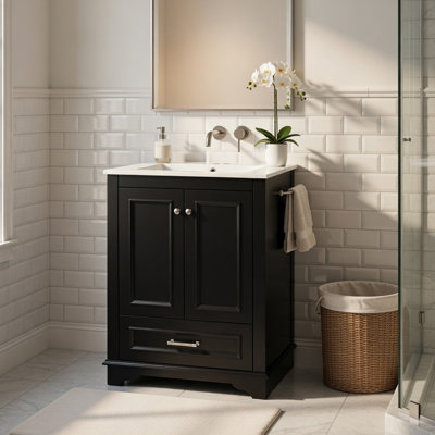Meuble-lavabo avec lavabo en céramique Daizy, armoire de rangement, noir