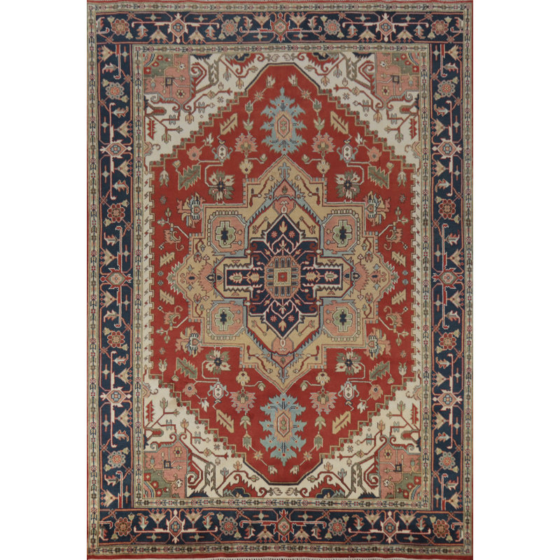 Tapis traditionnel indien à motif géométrique 9 x 12