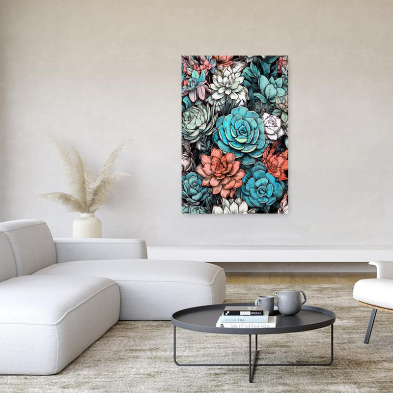 Bleu sarcelle et corail, H 60 po x l 40 po