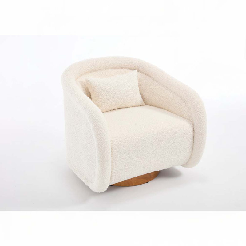 30.71" Swivel Barrel Chair with Teddy Upholstery, White