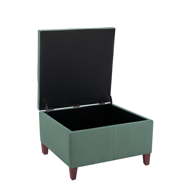 Amariauna Storage Ottoman with Wooden Legs, Green Velvet