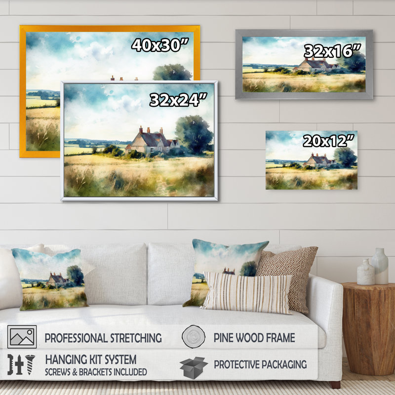 «Runako England Small Town Cottage I - Landscape Cottage», art mural encadré, Cadre photo noir, H 12 po x l 20 po x P 1 po
