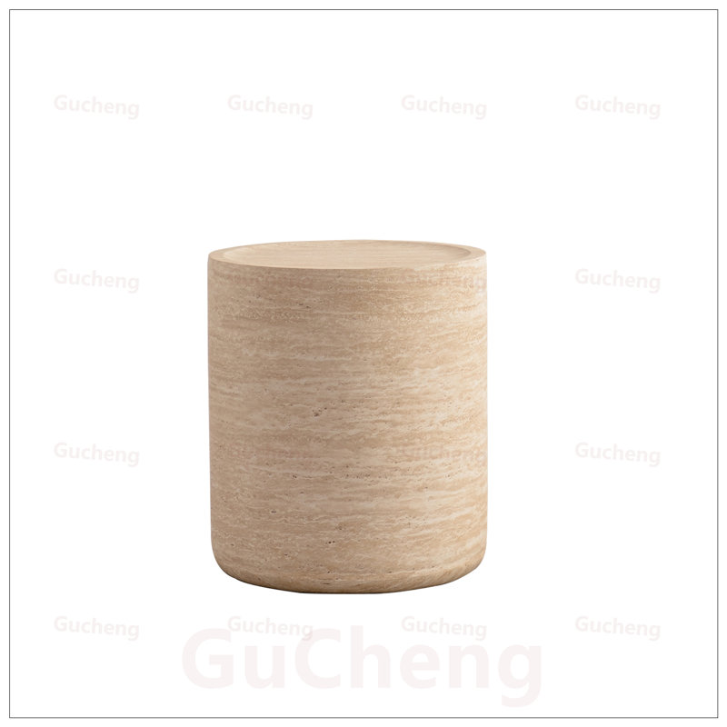 Table basse ronde avec motif Mars unique et plateau en ambre, conception tambour moderne, aucun assemblage requis