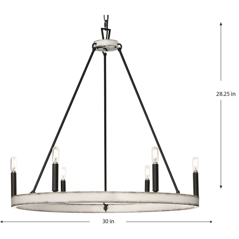 Lustre à six lumières 28,25 po, Noir mat / nickel brossé
